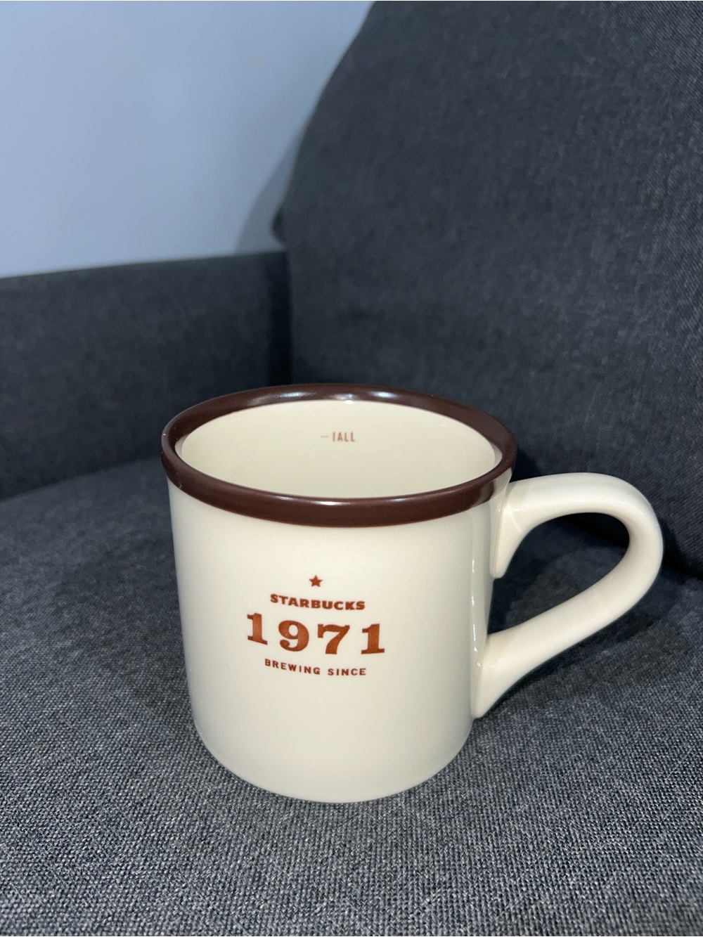 Vintage Starbucks Cream Mug with Brown Rim - 1971 Logo released in 2010